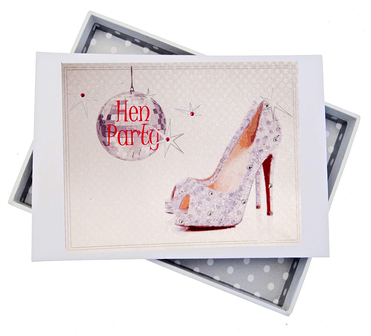 White Cotton Cards Hen Party Glitterball and Shoes Album, Wood, White, Tiny, 12.5x17.5x2.5 cm