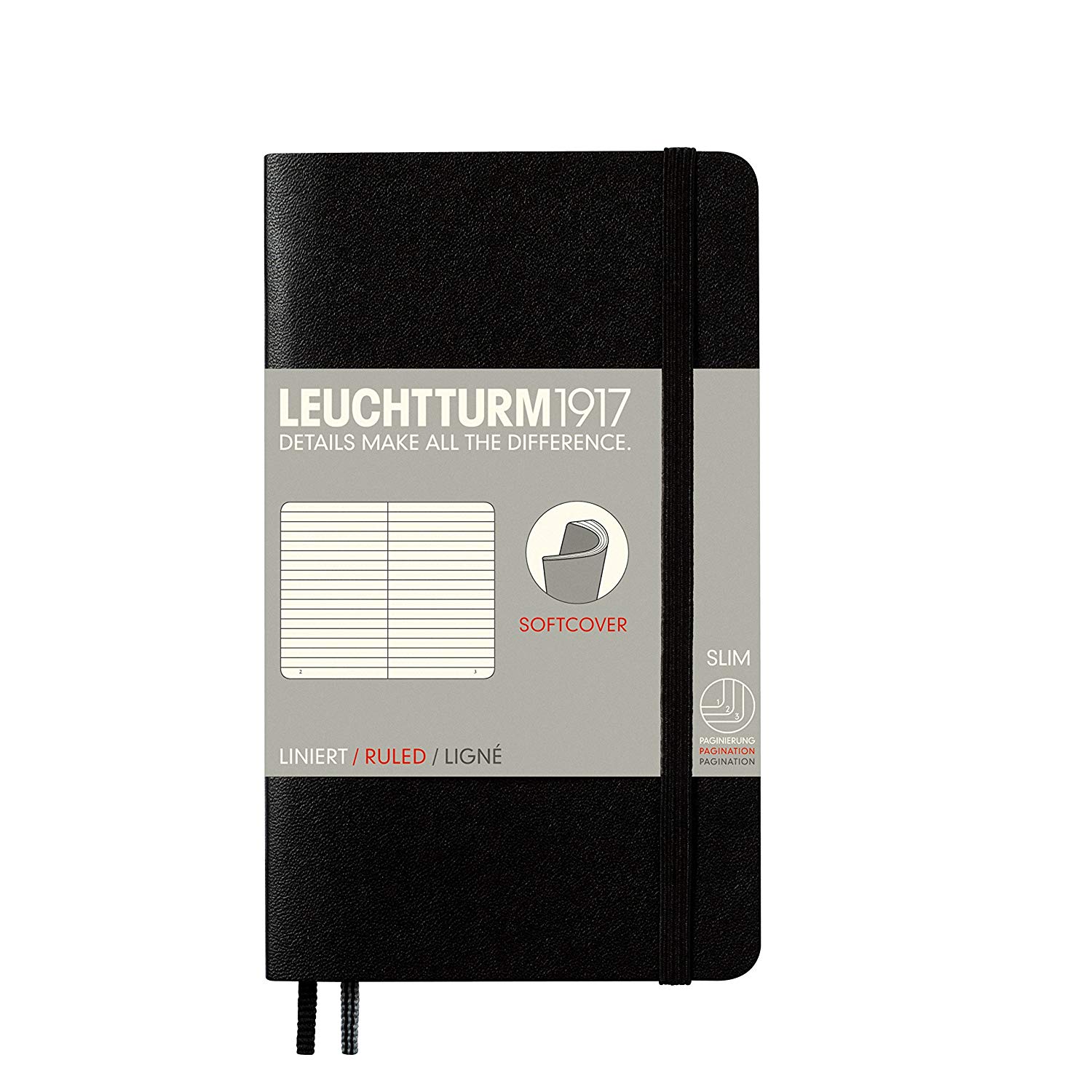 Leuchtturm 90mm x 150mm A6 Pocket Soft Cover Lined Notebook - Black, Pocket (A6)