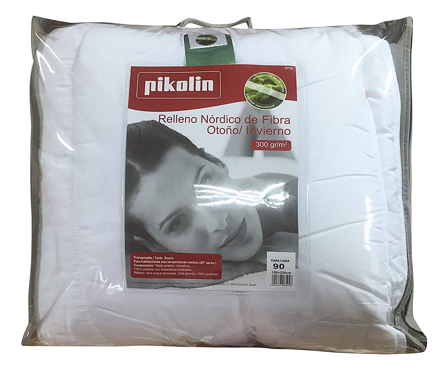 Pikolin Home - Anti-Dust Mite Autumn/Winter Cotton Fibre Padded Quilt 300g/m2, polyester, white, Lit 100/105-180 x 220 cm - Image 3
