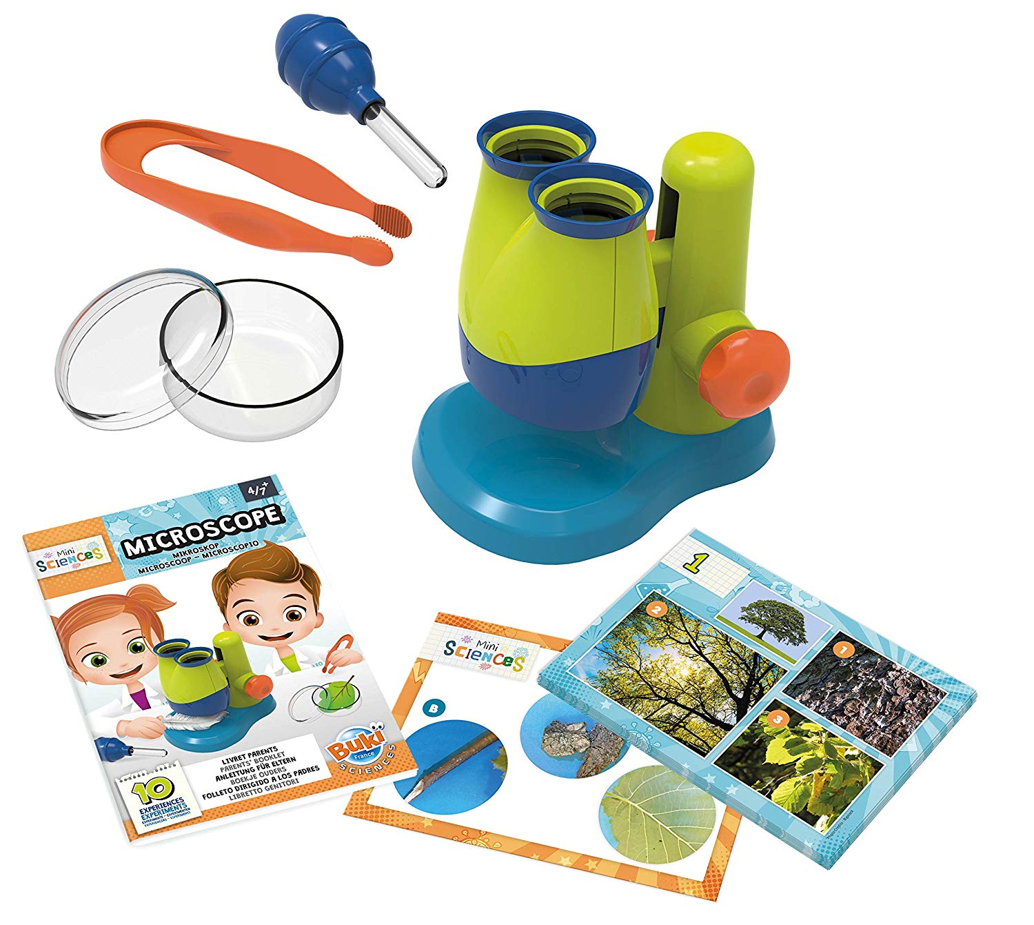 Buki France Mini Sciences Microscope with 10 Experiments & LED Light. Beginner Microscope STEM Kit. 10x Zoom With Large Eyepieces. Includes Illustrated Booklet & Accessories. Gift for Boys & Girls 4+ - Image 3
