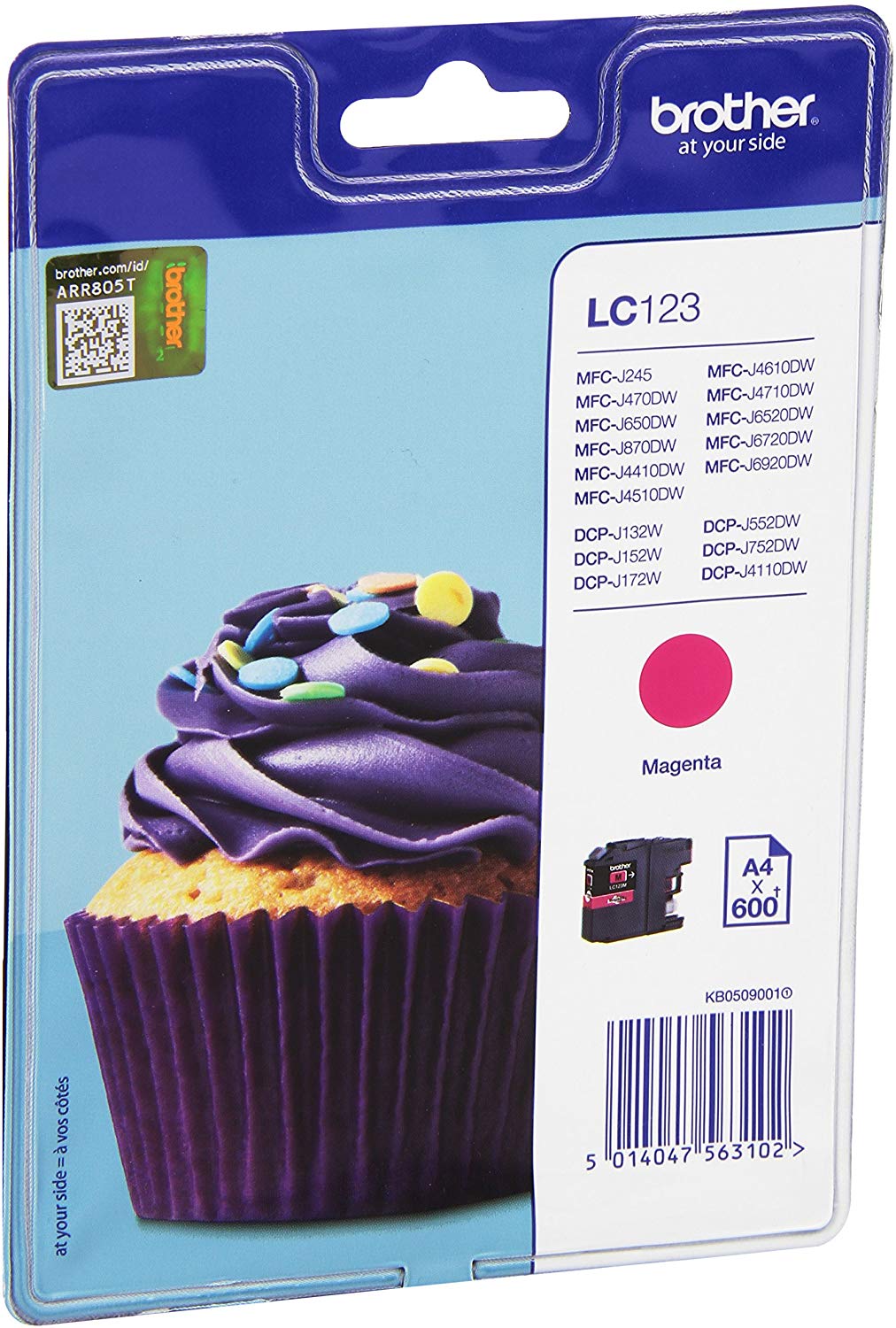 Brother LC-123MBP LC-123 Ink Cartridge Standard Capacity 600-Page in Blister Packaging Magenta