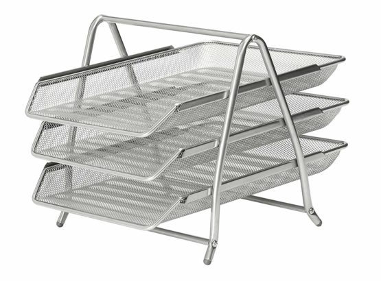 Osco Mesh Letter Tray 3-Tier Scratch-resistant Stackable Front-load Portrait Foolscap Silver Ref 3TT S