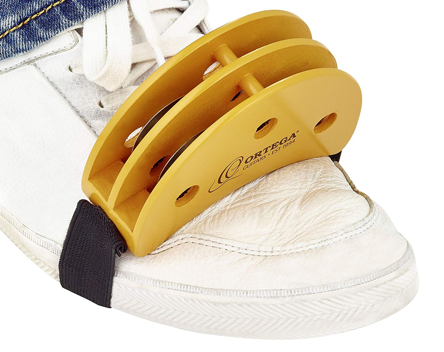 Ortega Guitars Percussion Foot Tambourine - Foot Tambourine with Stainless Steel Jingles - Siam Oak, Orange (OGFT) - Image 2