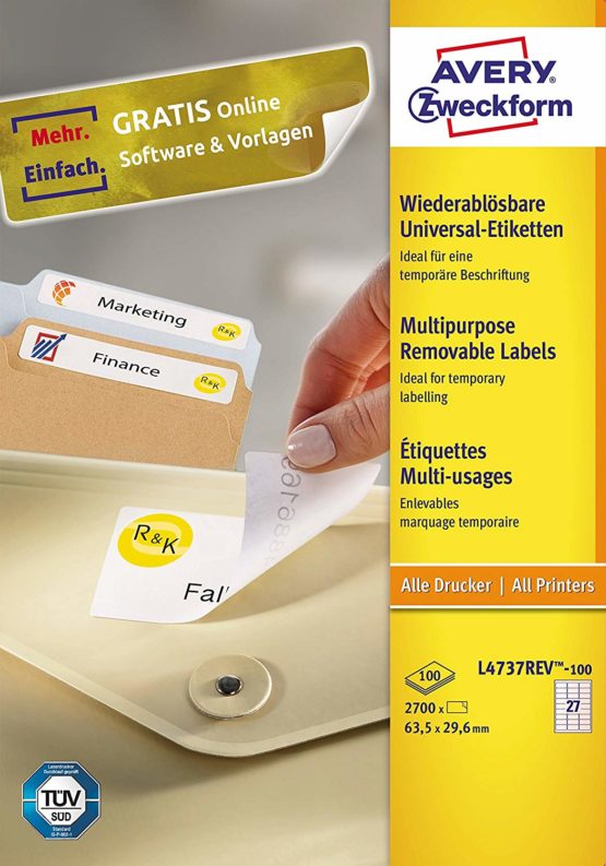 Avery Zweckform L4730REV-25 Universal Labels 2,700 Labels 2,700 Etiketten, 63,5 x 29,6 mm 2,700