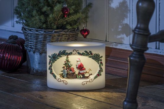 Konstsmide 1892-100 LED Wax Christmas Candle Advent Decoration Santa Delivering Presents and Tree Scene, Warm White, 14 cm x 19 cm - Image 3