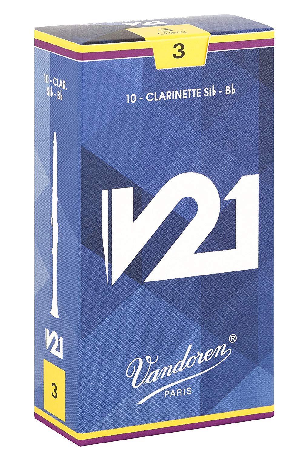 Vandoren V21 Bb clarinet reeds, box of 10 - Strength 3, blue