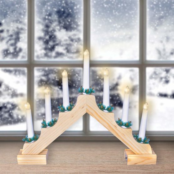 The Christmas Workshop 89470 LED Wooden Christmas Candle Bridge Pine Wood Finish Warm White LED Colour Christmas Lights and Decorations 40cm x 33cm x 5cm Battery Powered - Image 2