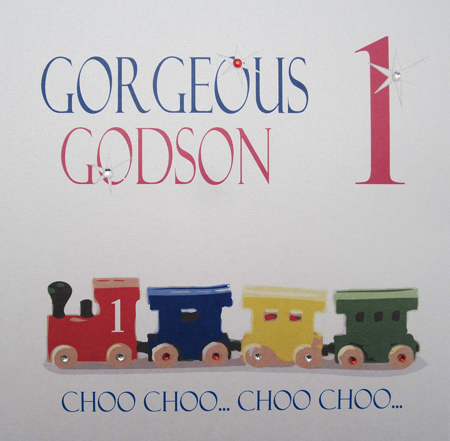 white cotton cards Handmade Gorgeous Godson 1 choo choo…choo choo Train 1st Birthday Card, White, N229, 16cm x 16cm