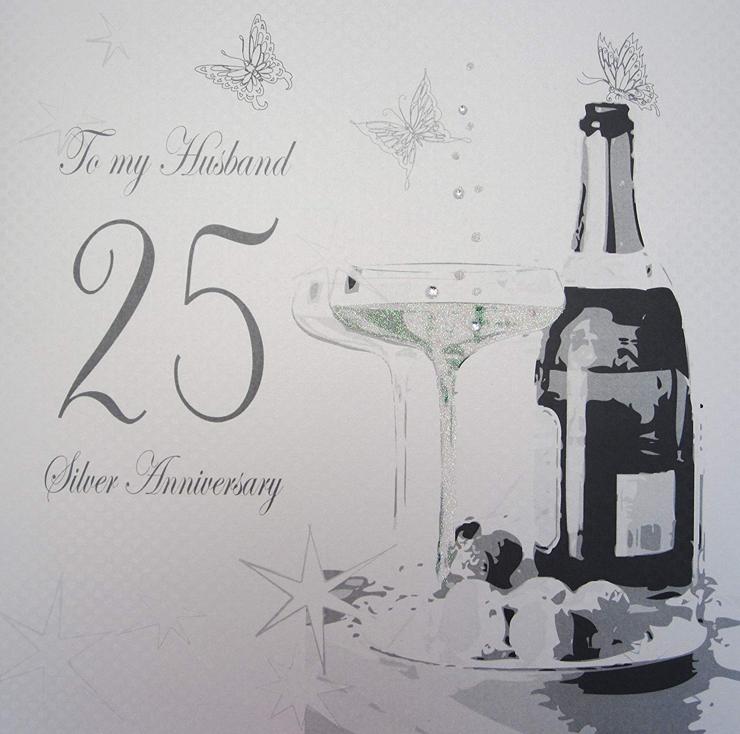 white cotton cards Large To My Husband Silver Wedding Anniversary, Handmade 25th Anniversary Card, White, XLBD25H