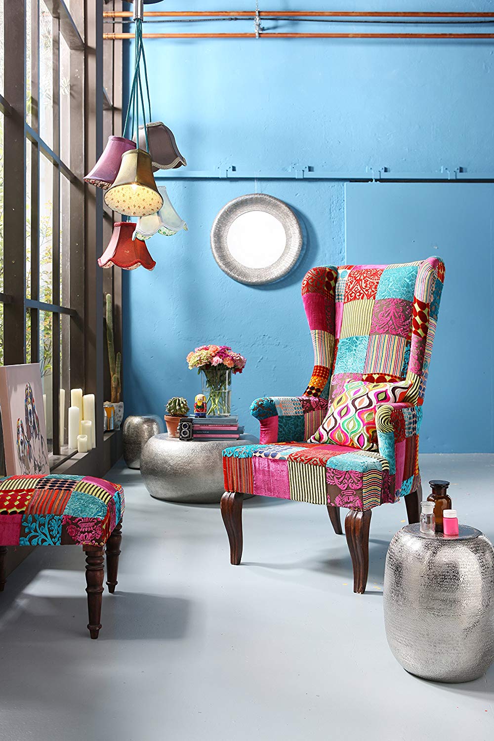 Kare Design Pendant Lamp Saloon Flowers, Hanging Ceiling Light with Five Lampshades, Multicoloured, Vintage - Image 4