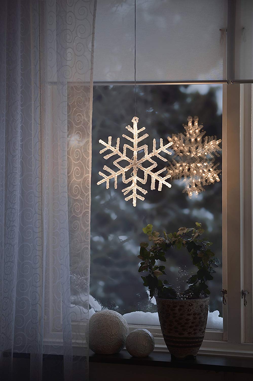 Konstsmide 4446-103 LED Snowflake Hanging Silhouette/For Indoors (IP44) / 36 Warm White Diodes/Transparent Cable - Image 3