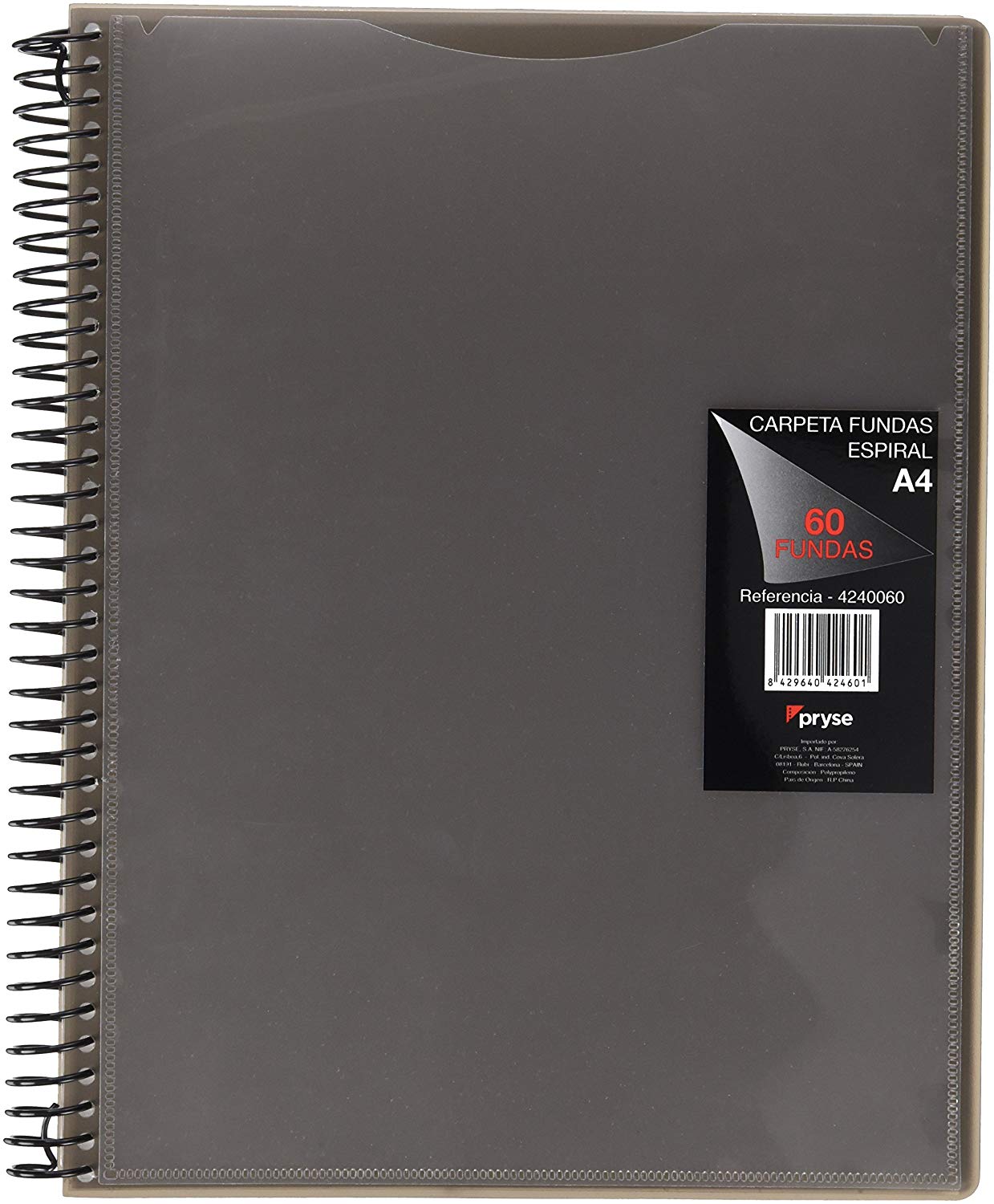 Pryse 4240060 - Folder Spiral with 60 Pockets, A4, Black
