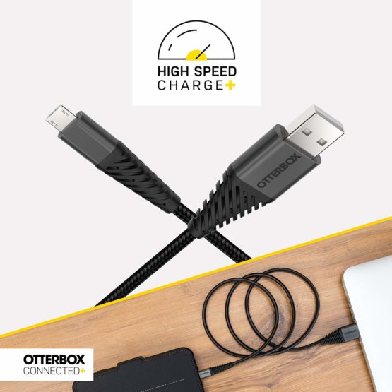 OtterBox 78-51407 2 m Connected+ Rugged, Premium, Quick Charge 2.4 A USB to Micro USB Cable - Black - Image 2