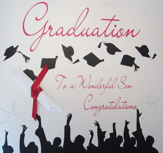 WHITE COTTON CARDS Large Scroll, Wonderful Son Handmade Graduation Card, XLWB98s
