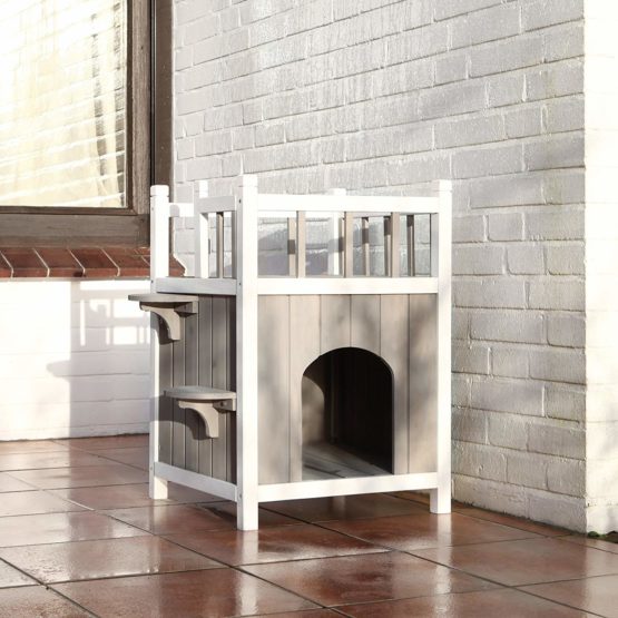 Trixie natura Cat's Home mit Balkon, 45 × 65 × 45 cm, grau/weiß - Image 2