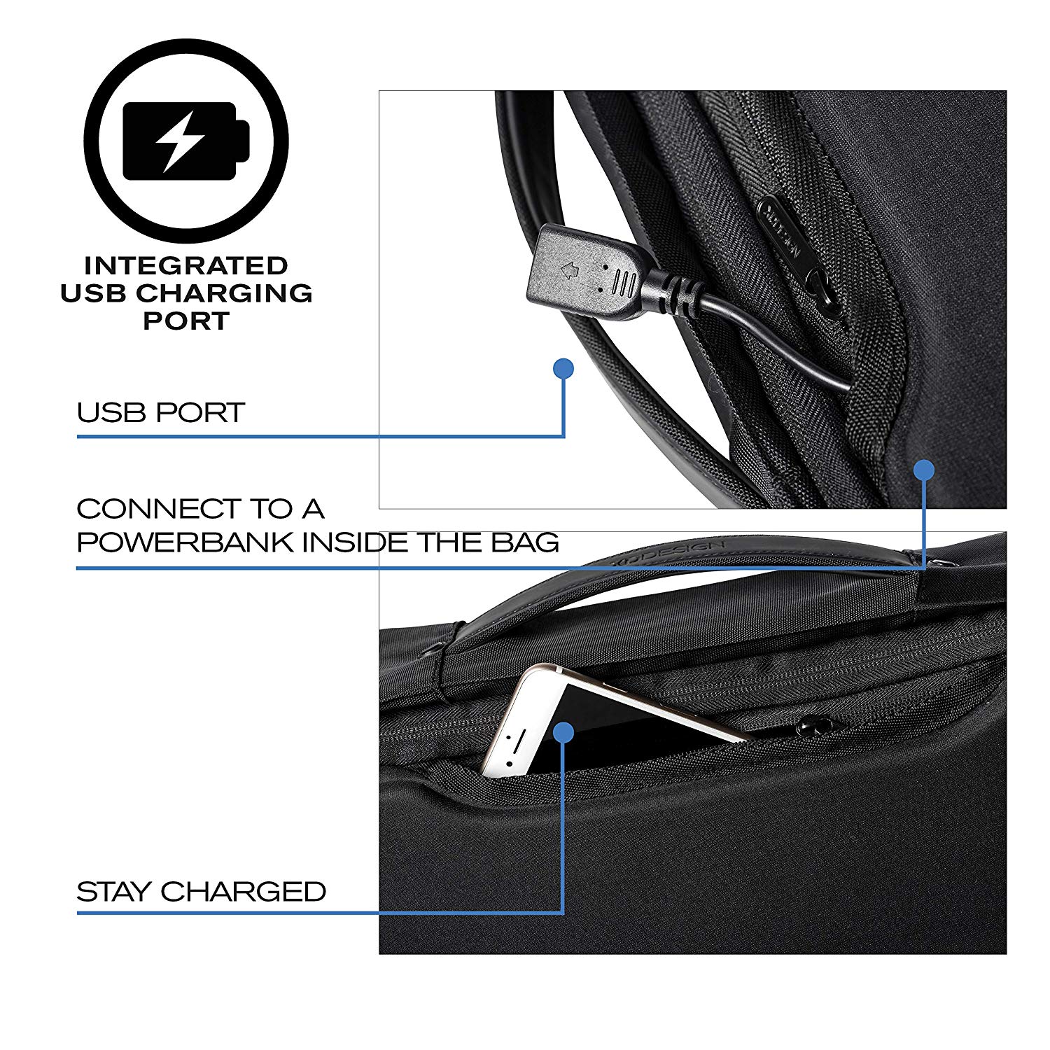 XD Design Bobby Bizz Anti-Theft Laptop Backpack & Briefcase Black USB (Unisex) - Image 4