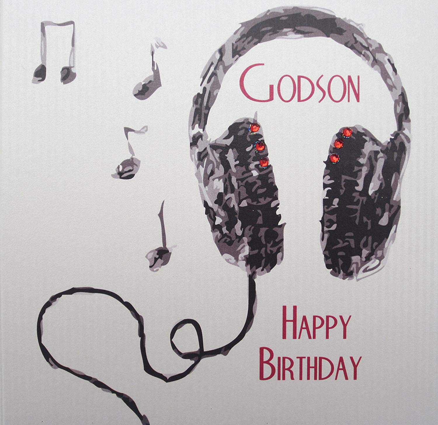 white cotton cards Hand Finished Godson Happy Birthday Headphones Boys Birthday Card (SB54-Ggd), 16cm x 16cm