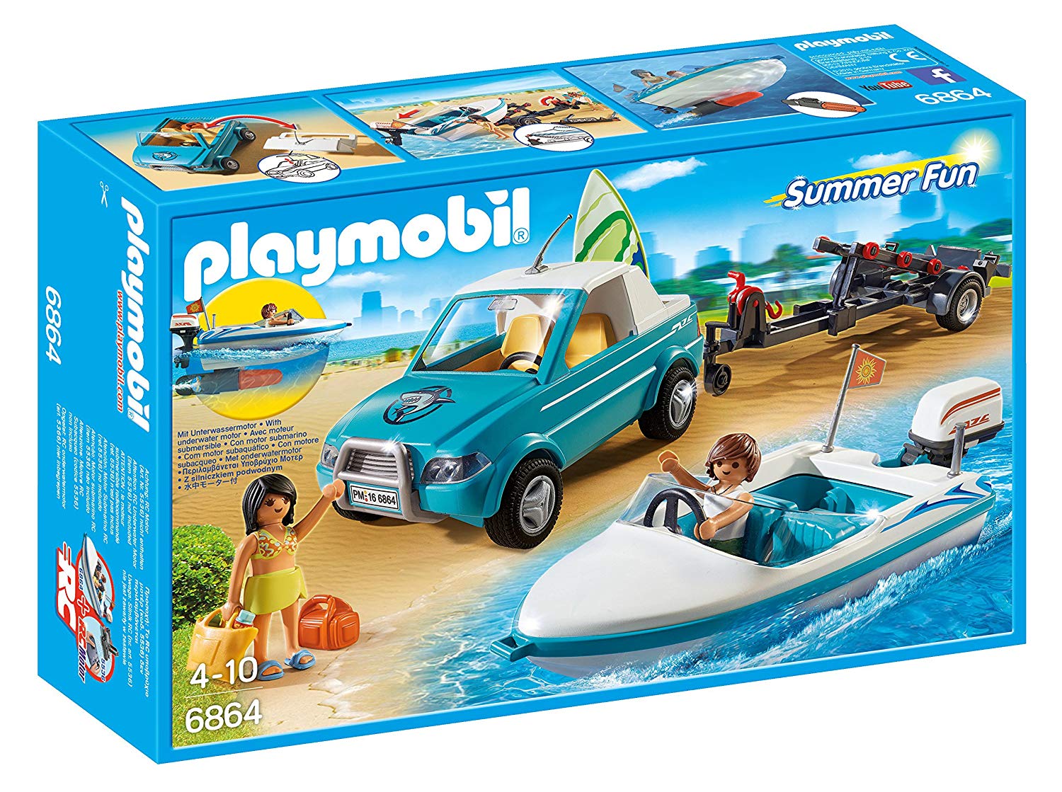 Playmobil 6864 Summer Fun Surfer Pickup with Speedboat with UnderWater Motor, Fun Imaginative Role-Play