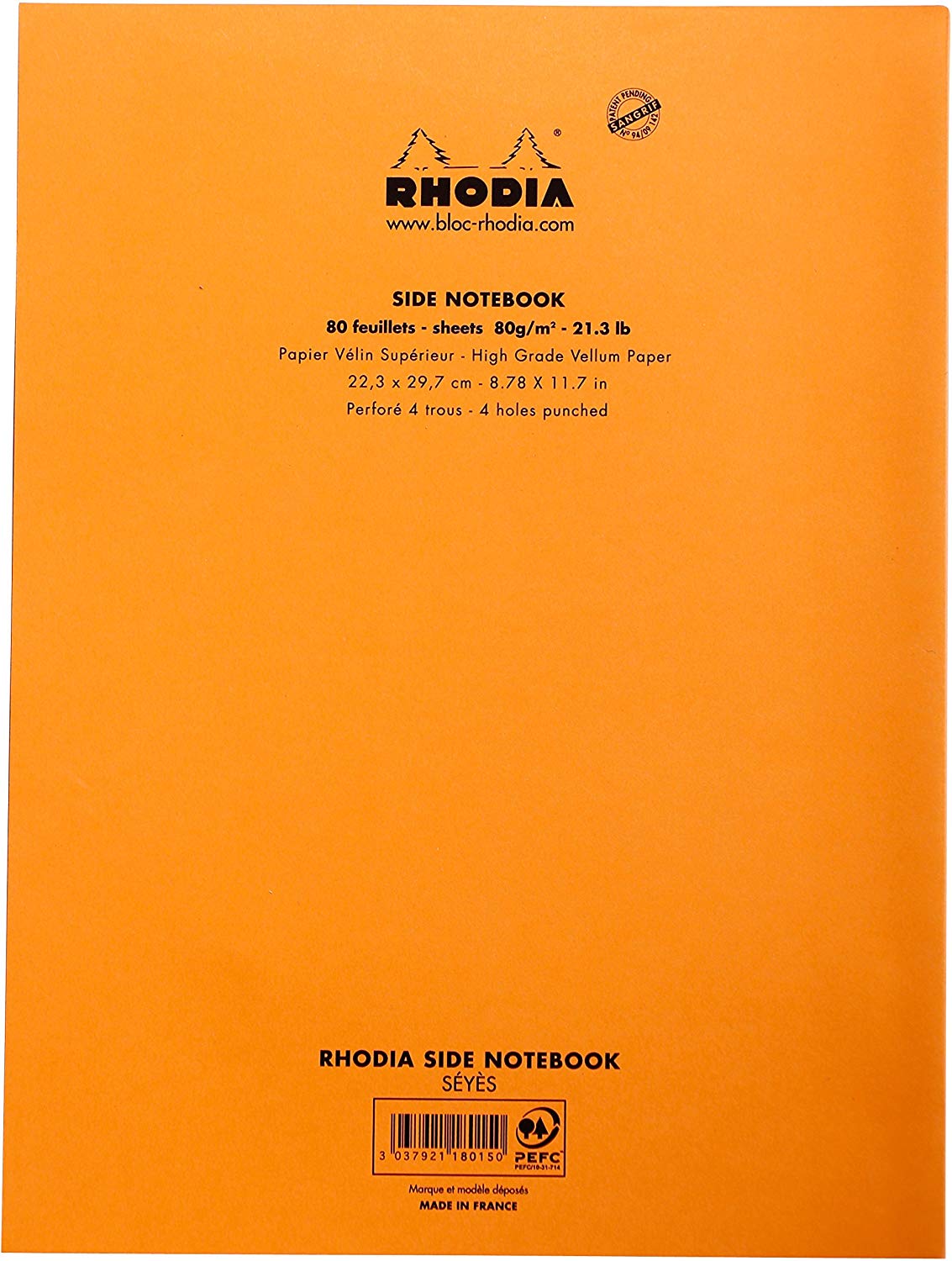 RHODIA 118015C, Orange Side Stapled Notepad, A4, Large Seyès Tiles, 80 Detachable Sheets Perf. 4 Holes - Image 4