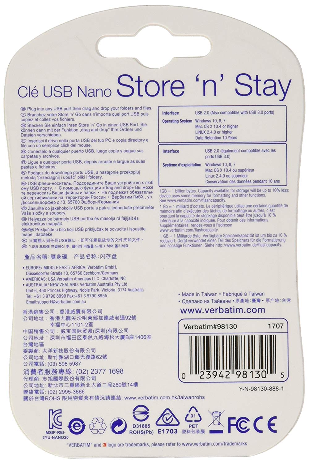 Verbatim 98130 32GB Store n Stay NANO USB 2.0 Drive - Black - Image 2