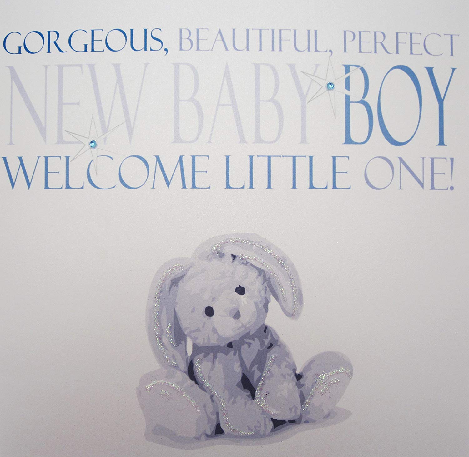 WHITE COTTON CARDS Gorgeous Beautiful Perfect, Blue Bunny Handmade New Baby Boy Card, XN201, 22CM X 22CM