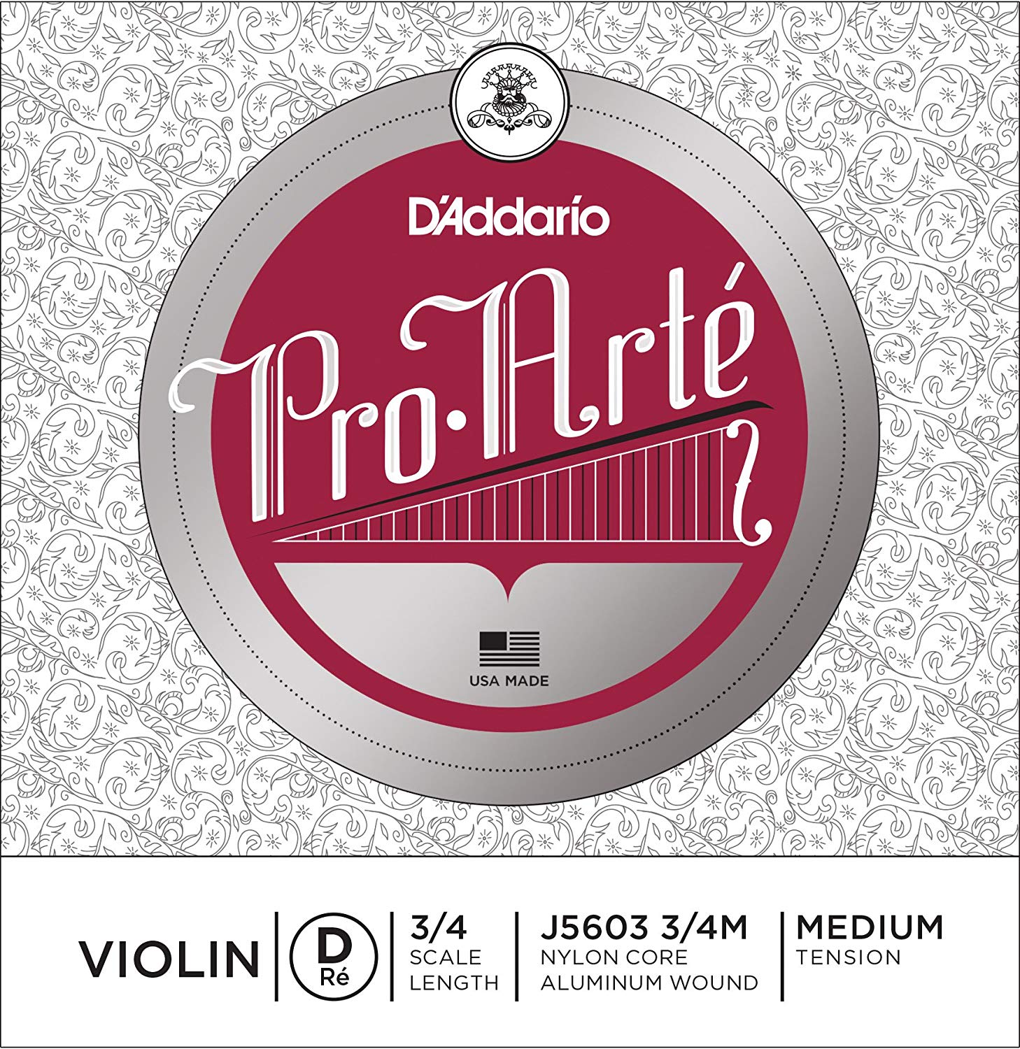 D'Addario Pro-Arte 3/4 Scale Medium Tension Single D String for Violin