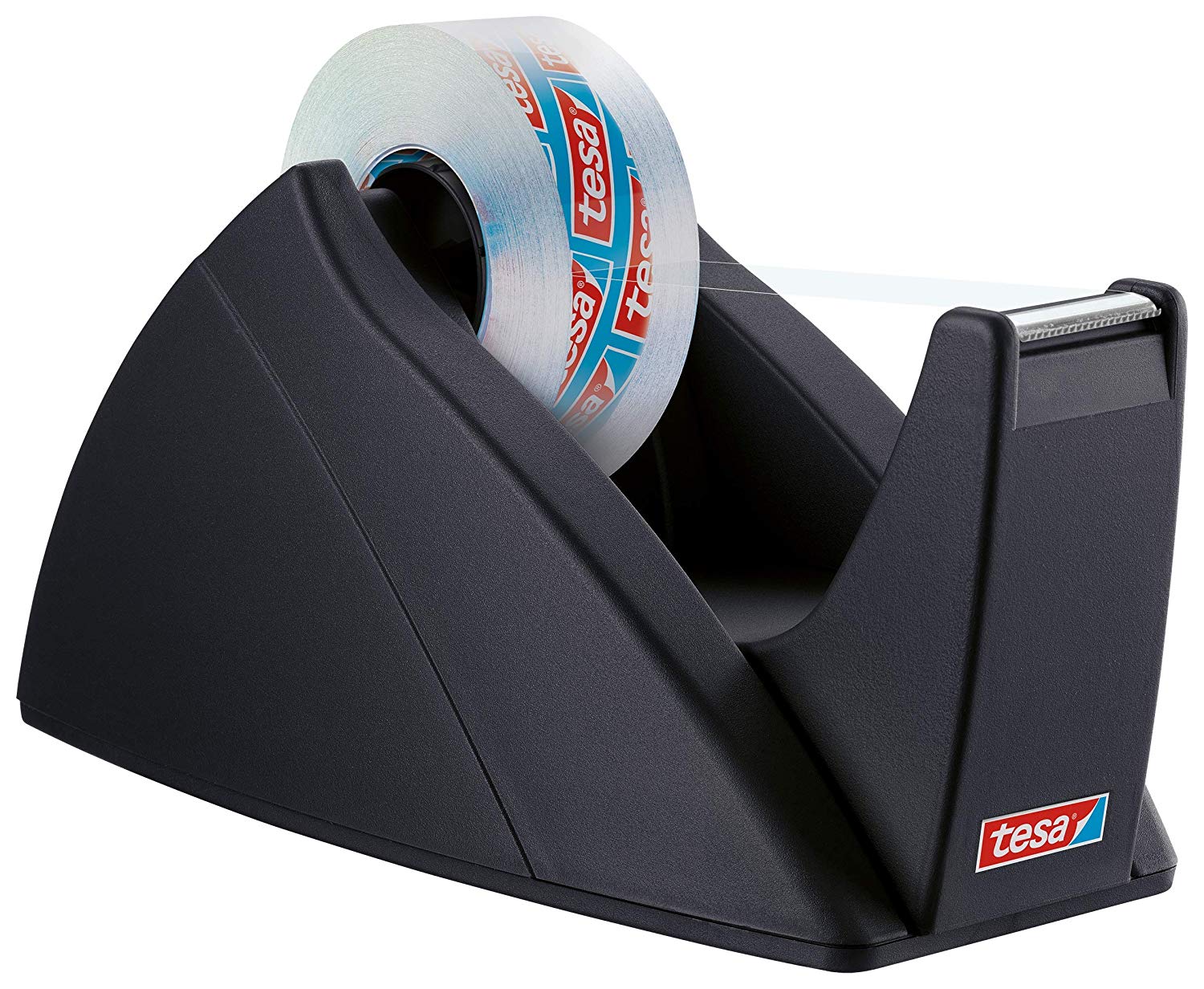 tesa Easy Cut Desk Dispenser Professional - Refillable, Nonslip Tape Dispenser for Adhesive Tape Rolls Up to 33 m x 19 mm - Black