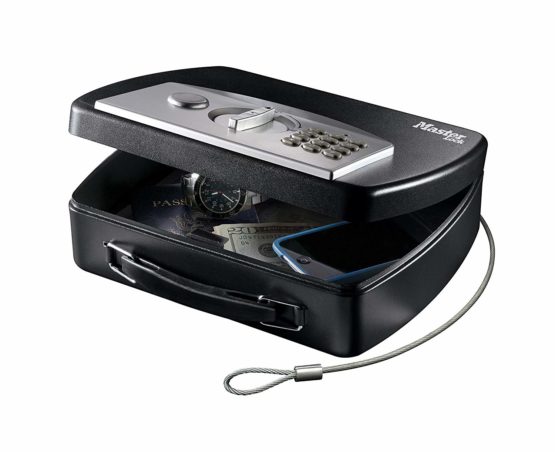 Master Lock P008EML Compact Portable Safe (Combination with Cable), Black/Grey