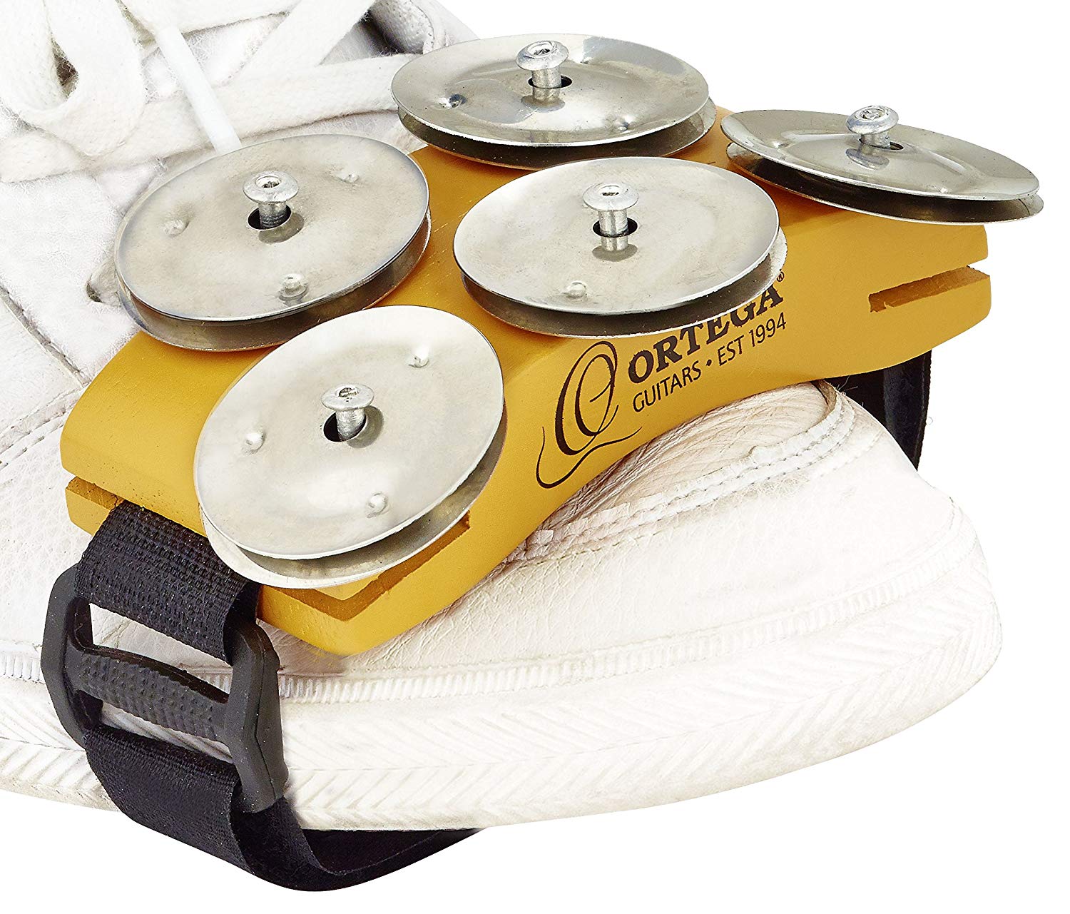Ortega Guitars Percussion Foot Tambourine - Foot Tambourine with Stainless Steel Jingles - Siam Oak, Orange (OSSFT) - Image 2