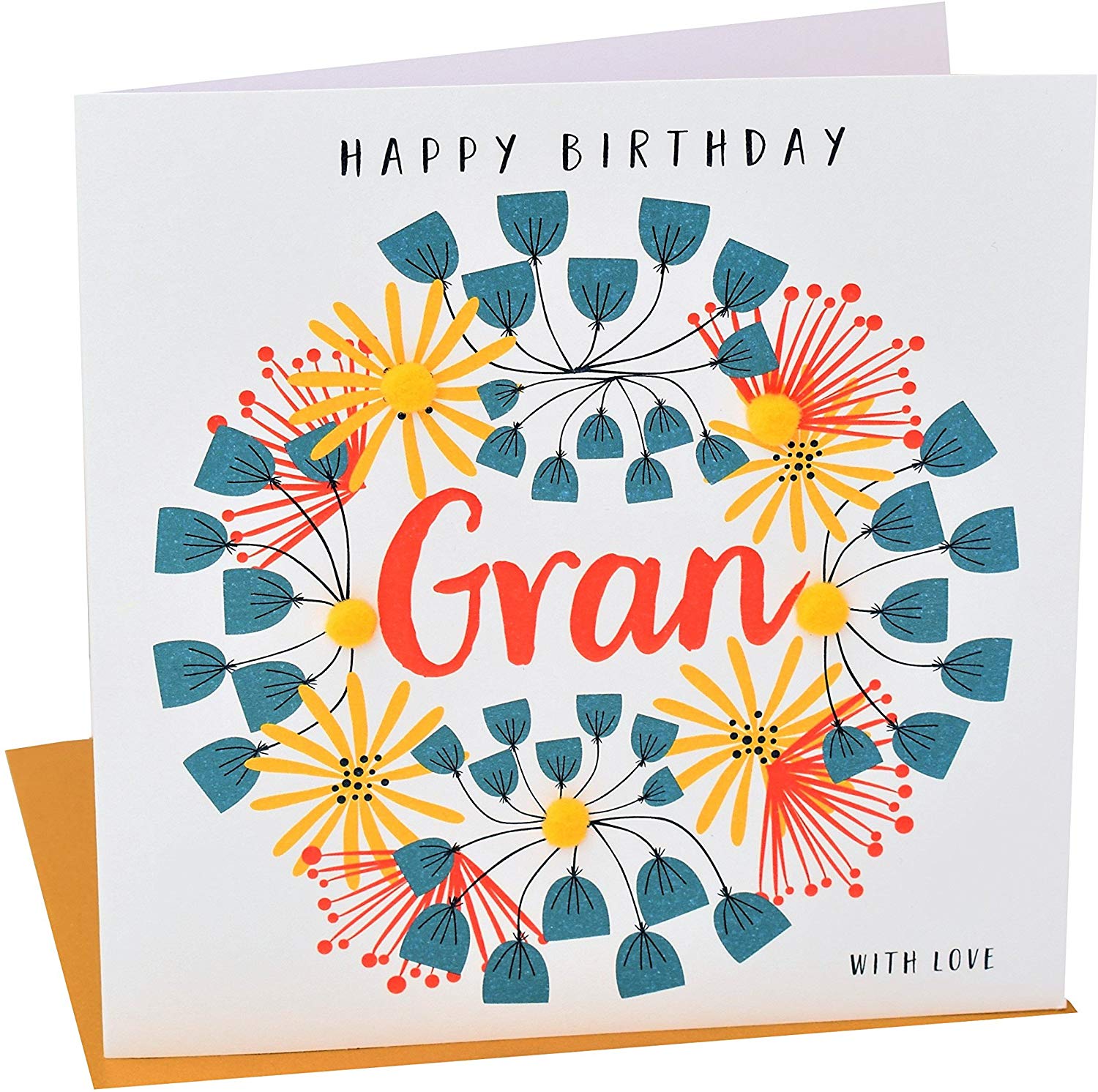 Claire Giles Greeting Cards, Happy Birthday Gran Card, Floral Pattern design Grandmother Birthday Greeting Card