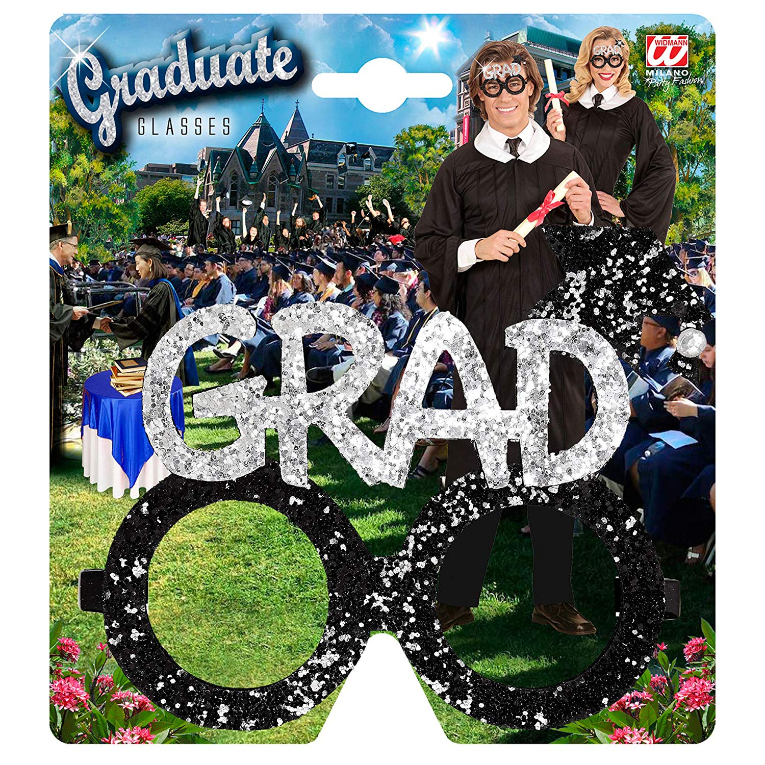 Widmann Glitter Graduate Glasses Fancy Dress, Black / Silver - Image 2