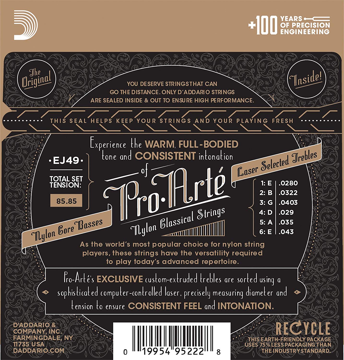D'Addario Guitar Strings, Pro-Arte Classical Guitar Strings, EJ49, Nylon Guitar Strings, Silver Plated Wound - Image 2