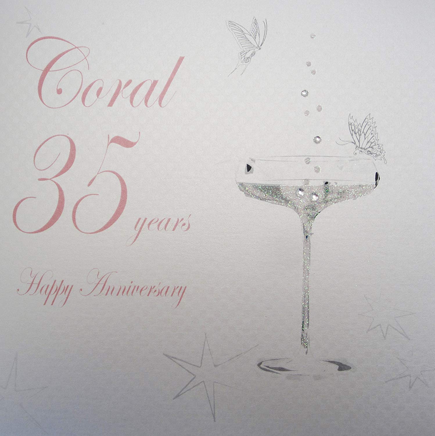 White Cotton Cards BD135C Coupe Glass "Happy Anniversary 'Coral' 35 Years" Handmade Anniversary Card, White