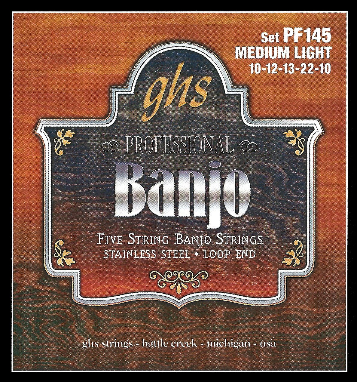 GHS BANJO - Stainless Steel String Set - 5-String - Medium Light, silber, 5 cordes Medium Light