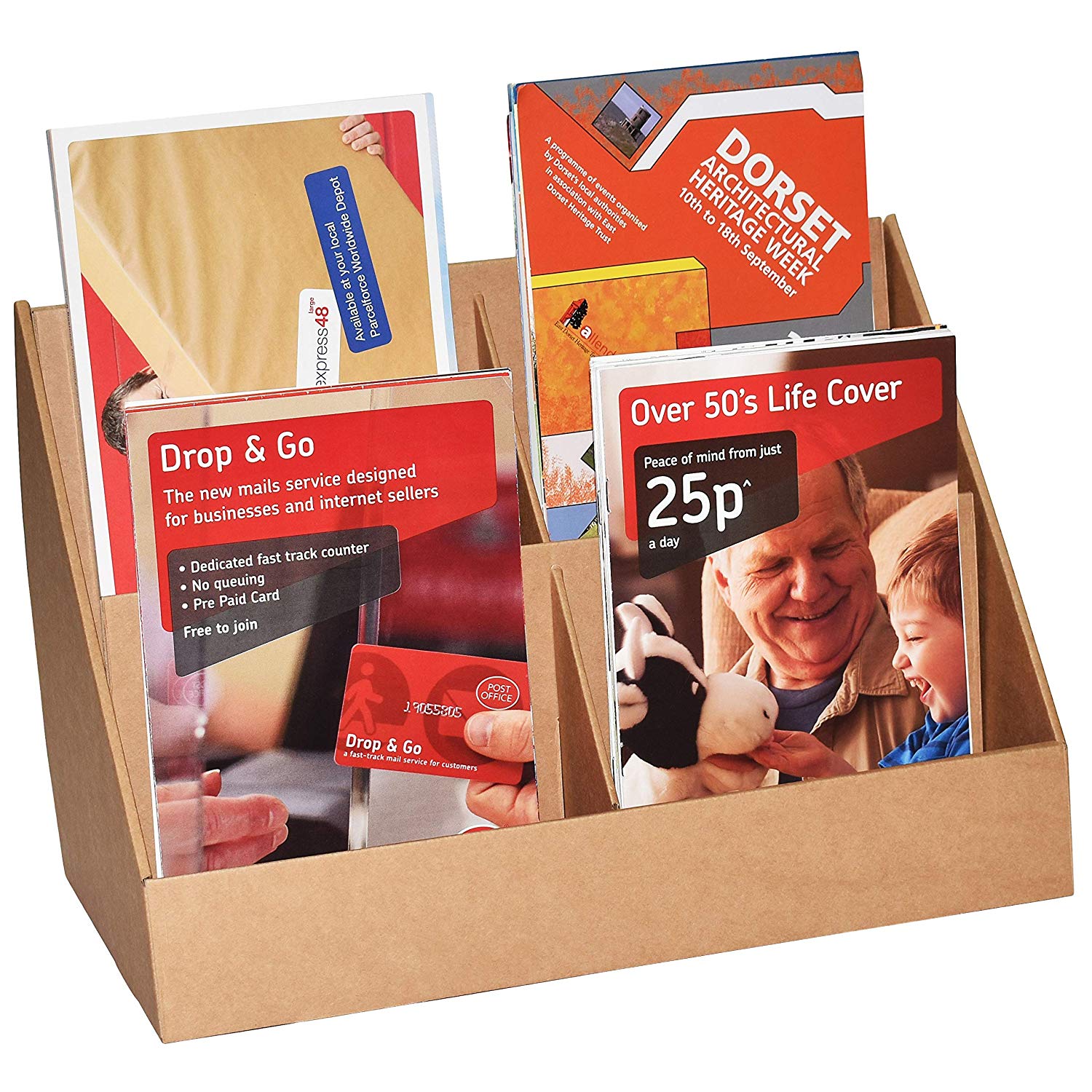 Stand-Store Brown 4 Pocket Cardboard Display for A5 Leaflets & Greeting Cards 