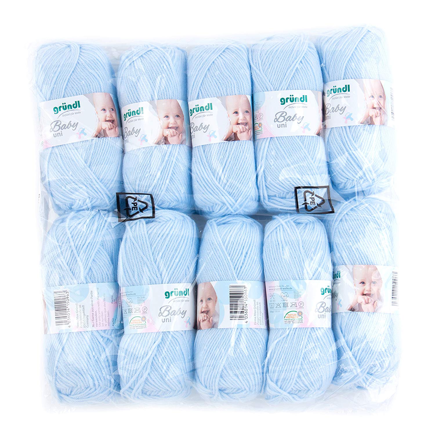 Gründl Baby Uni knitting/crochet yarn (hard wearing and easy-care, made of 70% polyacrylic and 30% polyamide, 50 g / 150 m