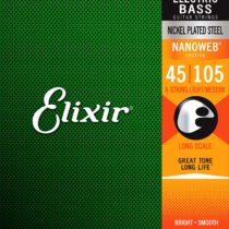 Elixir 14077 Strings Nickel Plated Steel 4-String Bass Strings w NANOWEB Coating, Long Scale, Light/Medium (.045-.105), White Black Red Blue