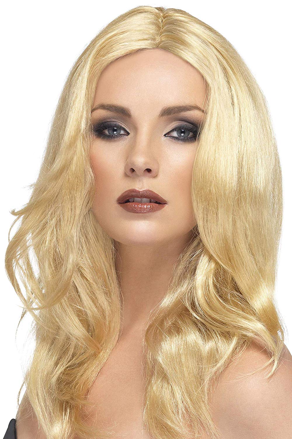 Smiffys Superstar Wig, Blonde Long, Wavy, with Skin Parting, Ladies Glamour Wigs Fancy Dress, Adult Dress Up Wigs