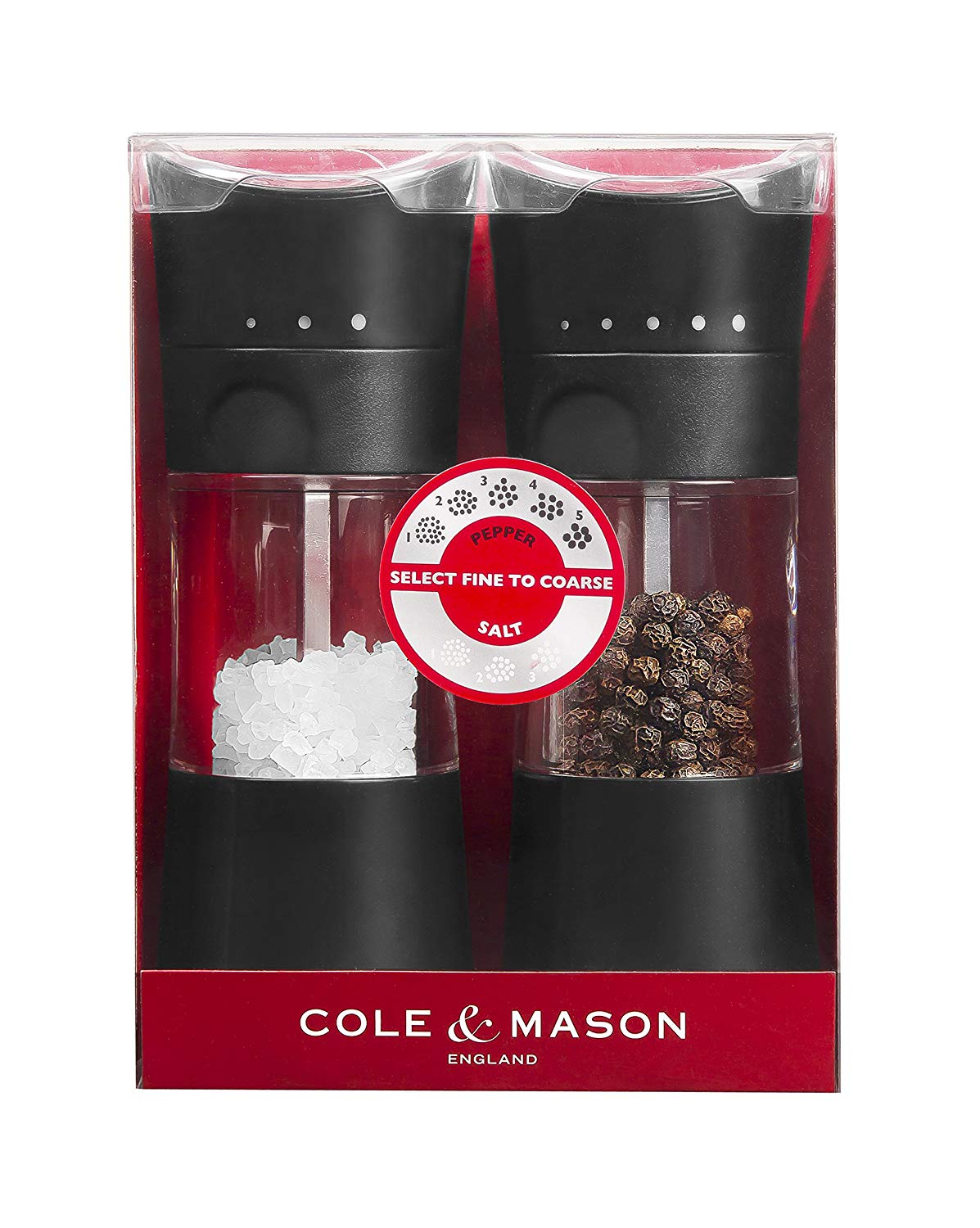 Cole & Mason Harrogate Black Salt and Pepper Grinder Set, Adjustable Ceramic Mechanism, Inverta, ABS Plastic, 154 mm - Image 2