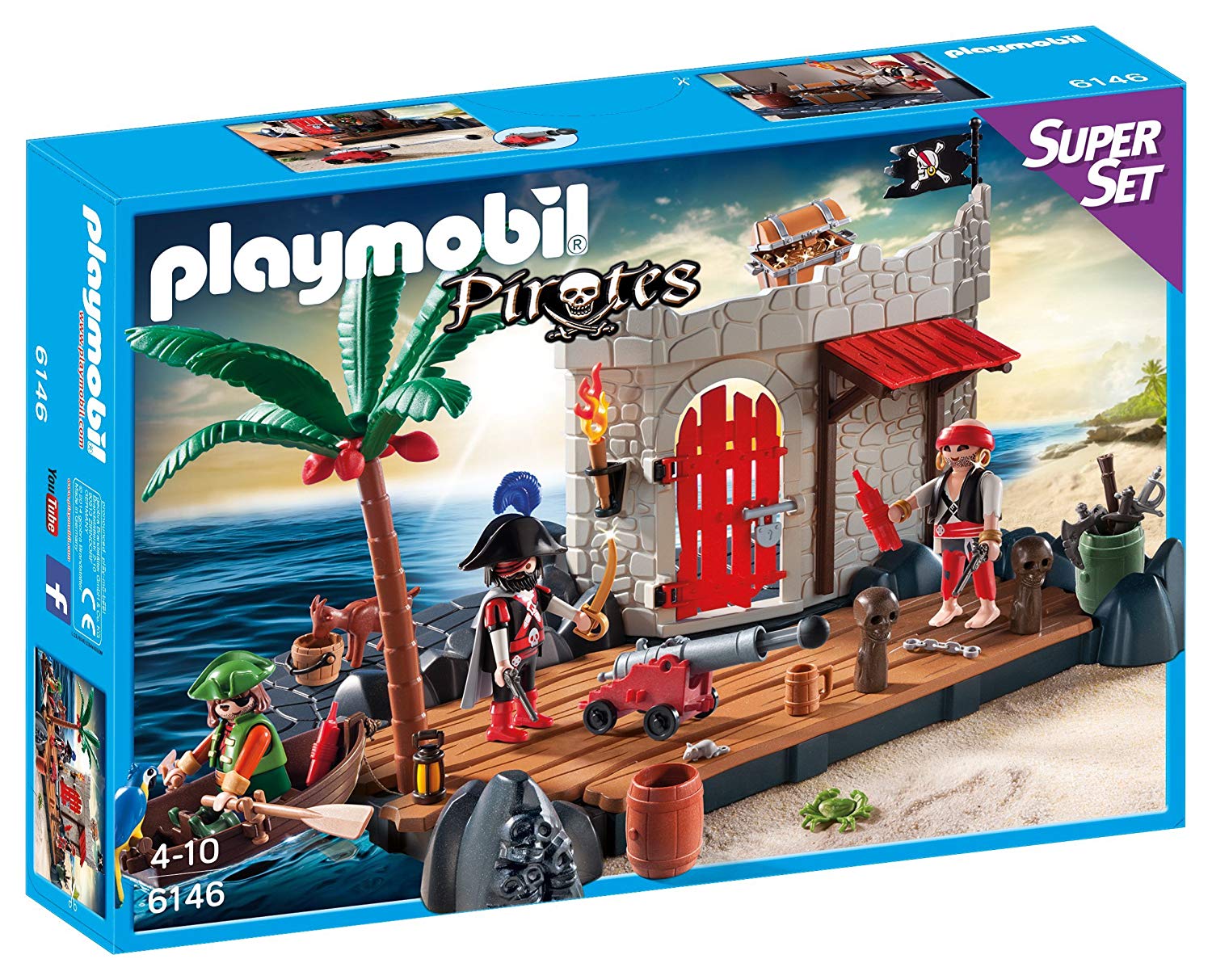 Playmobil 6146 Pirate Fort SuperSet with Floating Rowboat, Fun Imaginative Role-Play, PlaySets Suitable for Children Ages 4+