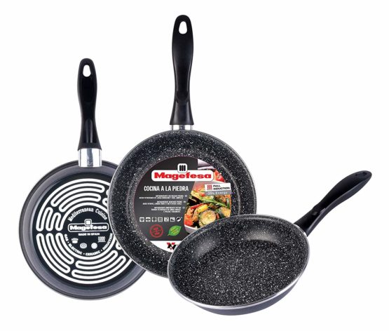 Magefesa K2 Gransasso Set of 3 Frying Pans, 18, 20 & 24cm in Diameter, Dark Grey