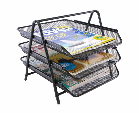 Osco Mesh Letter Tray 3-Tier Scratch-resistant Stackable Front-load Portrait Foolscap Black Ref 3TT B - Image 2