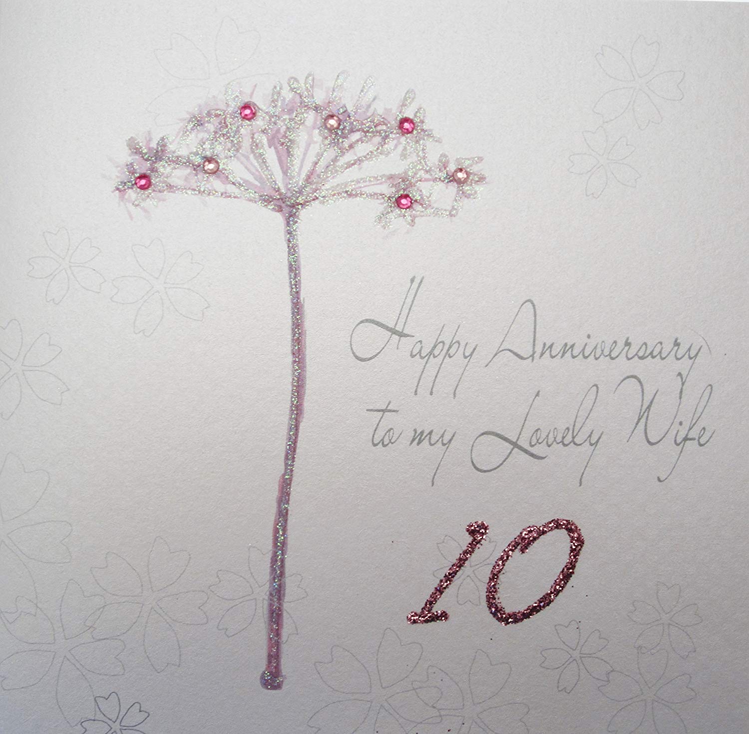 white cotton cards Dandelion, Happy Lovely Wife Handmade 10th Anniversary Card, White, BD66-10, 16cm x 16cm