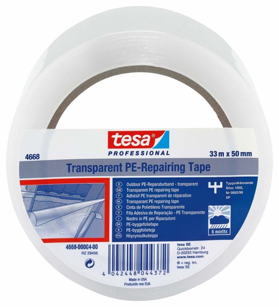 tesa 04668-00004-01 Professional Clear Duct Tape - Waterproof Outdoor Clear Repair Tape, 33 m x 50 mm