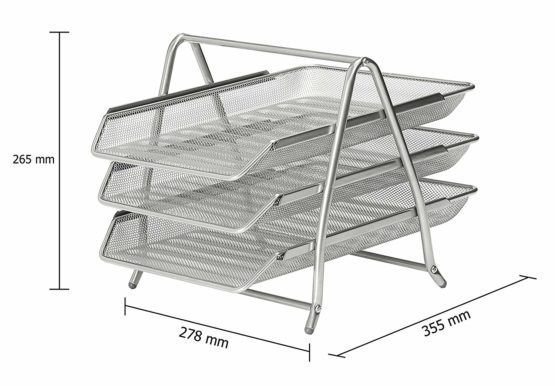 Osco Mesh Letter Tray 3-Tier Scratch-resistant Stackable Front-load Portrait Foolscap Silver Ref 3TT S - Image 3