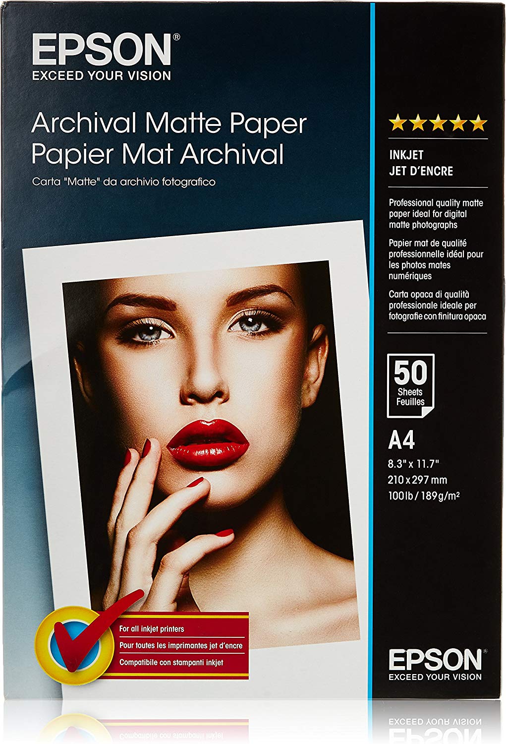Epson C13S041342 Archival Matte Paper, A4, 210 x 297mm, 189 g/m2, 50 Sheets, White