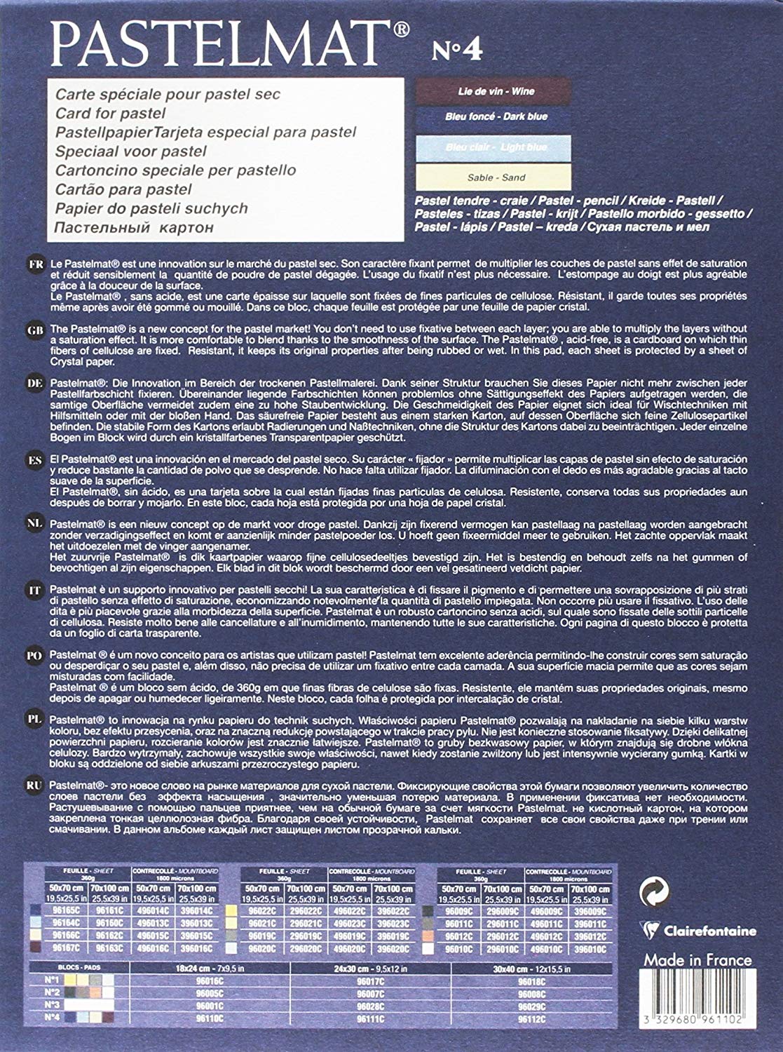 Clairefontaine, Ref 96110C, Pastelmat Pastel Card Pad No.4 (12 Sheets), 360gsm Card, 18 x 24cm, Assorted Colours - Image 2