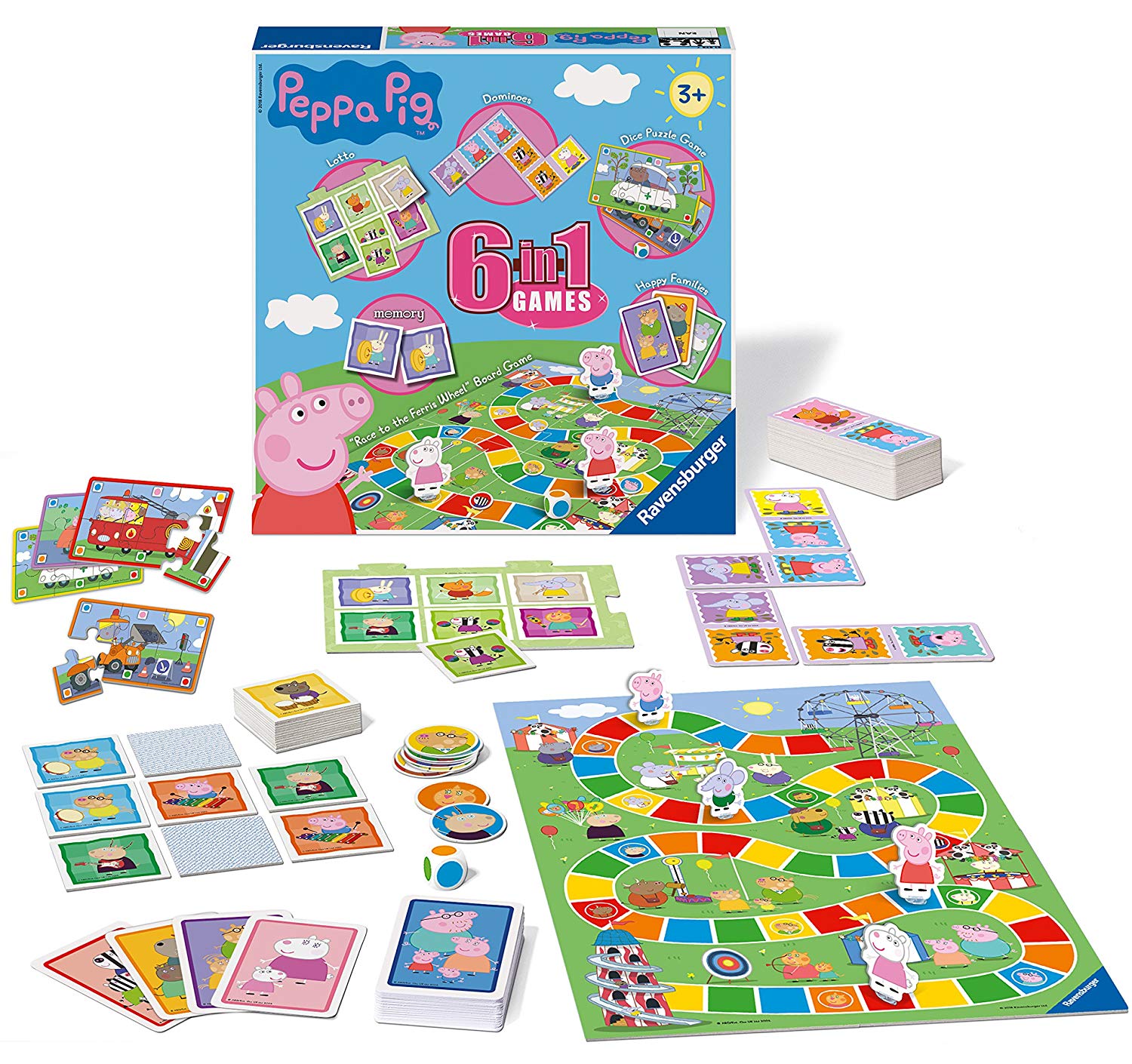 Ravensburger Peppa Pig 6-in-1 Game for Kids Age 3 Years and Up, Bingo, Dominoes, Snakes & Ladders, Checkers - Image 2
