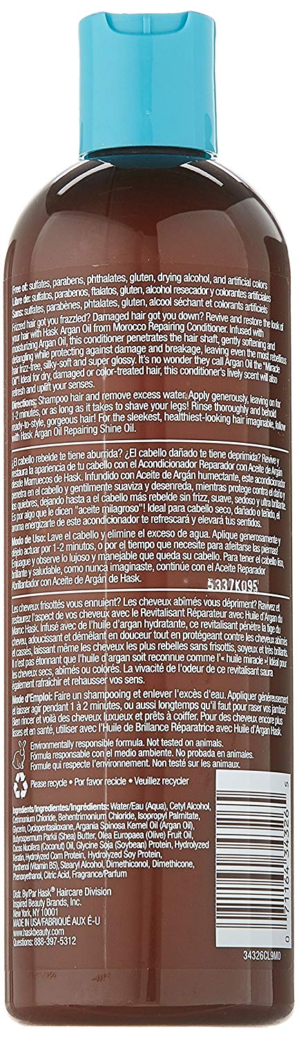 HASK Argan Oil Conditioner, Repairing for all hair types colour safe, and cruelty-free - 1 355mL Bottle, No Color - Image 2