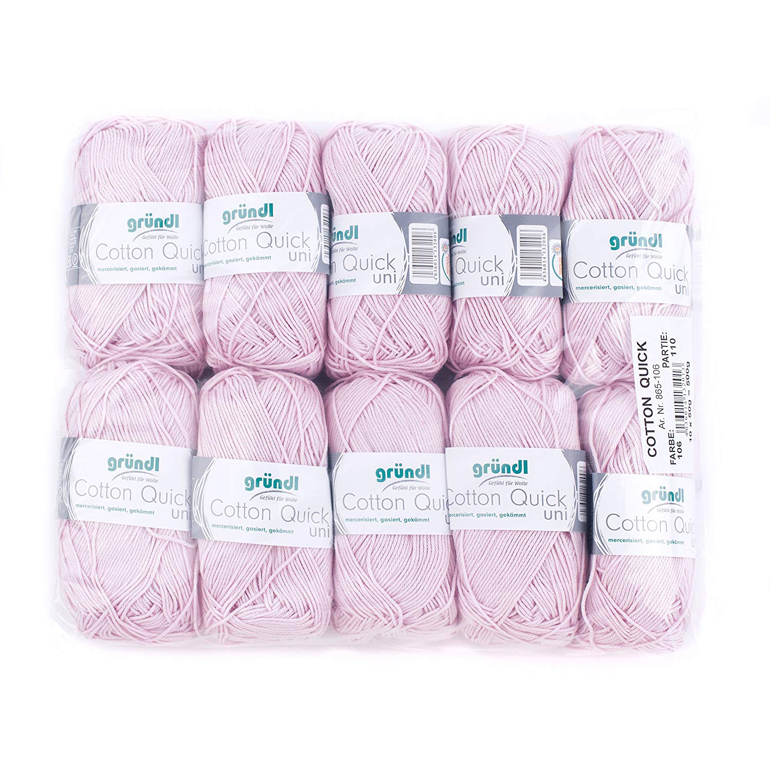 Gründl Value Pack Cotton Quick Yarn, Cotton, rose, 29 x 12 x 7 cm, 10 x 50 g